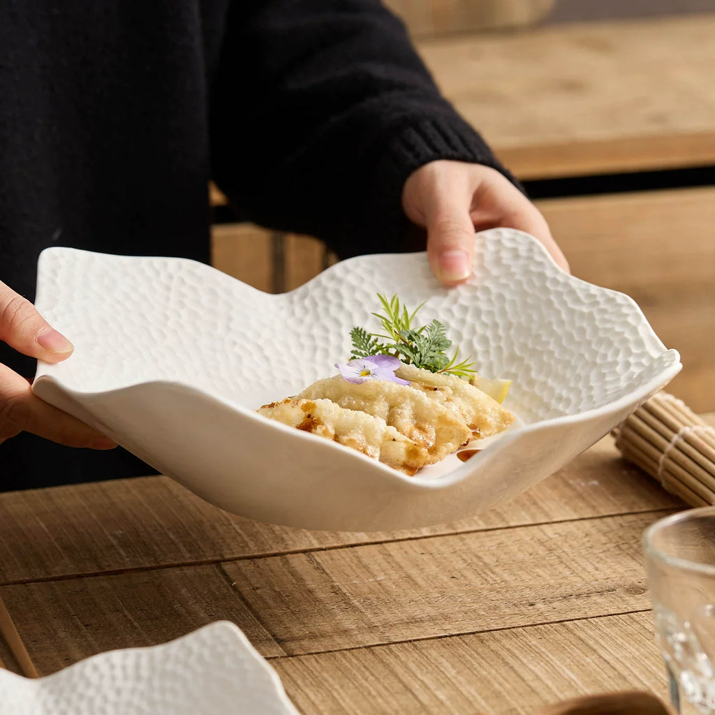 Matte Lattice Irregular Square Plate – Artisanal Sculptural Dinnerware Collection-3