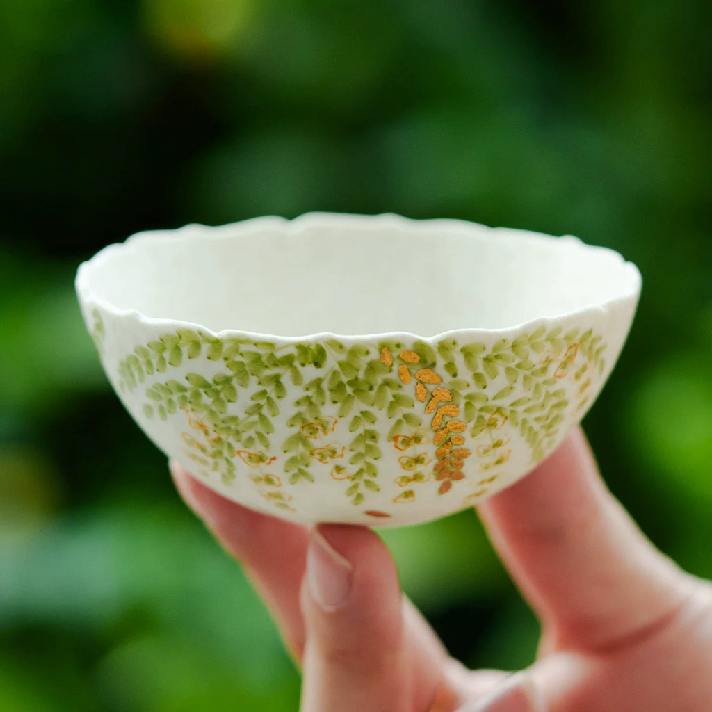Handmade Ceramic Teacup with Green Leaf Design – 85ml Traditional Chinese Tea Cup-2