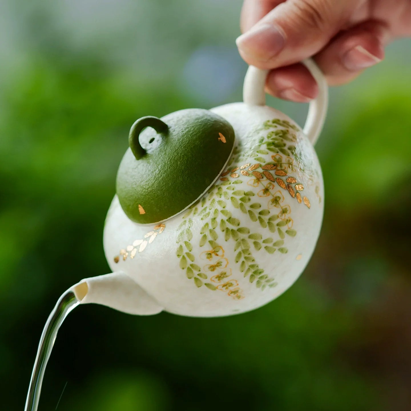 Handmade Ceramic Teapot with Green Leaf Design – 120ml Traditional Chinese Kung Fu Tea Pot-2