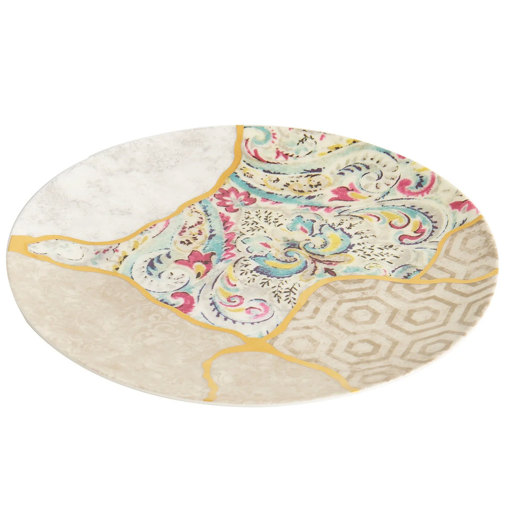 Silk Brocade Gold-Thread Shallow Plate — Artisanal Porcelain-4