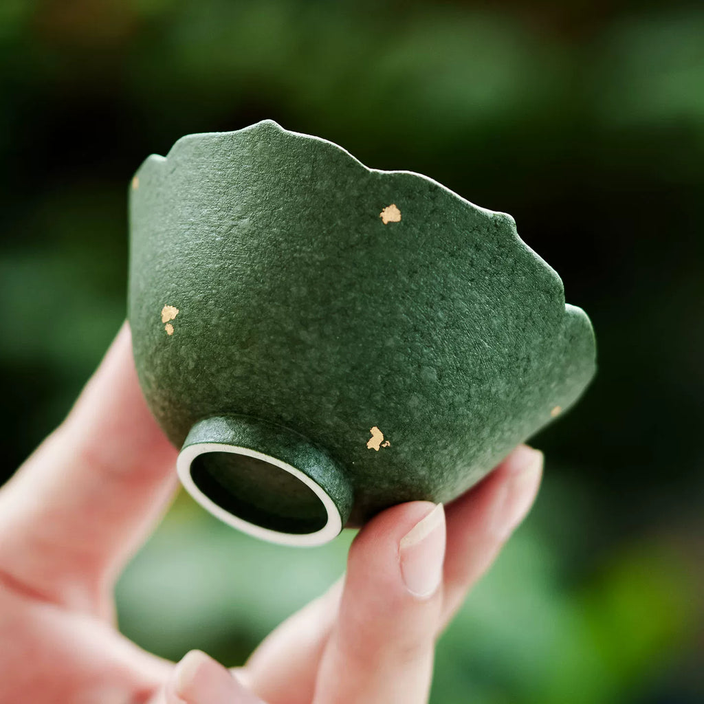 Handmade Green Ceramic Teacup with Scalloped Rim – 50ml Traditional Chinese Tea Cup-2