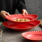 Red Vermilion Glazed Porcelain Serving Plate – Cold Dish Oval Plate Series-3