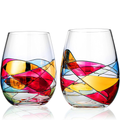 Artisanal Hand Painted Stemless - Windows Wine Glasses Set of 2-0