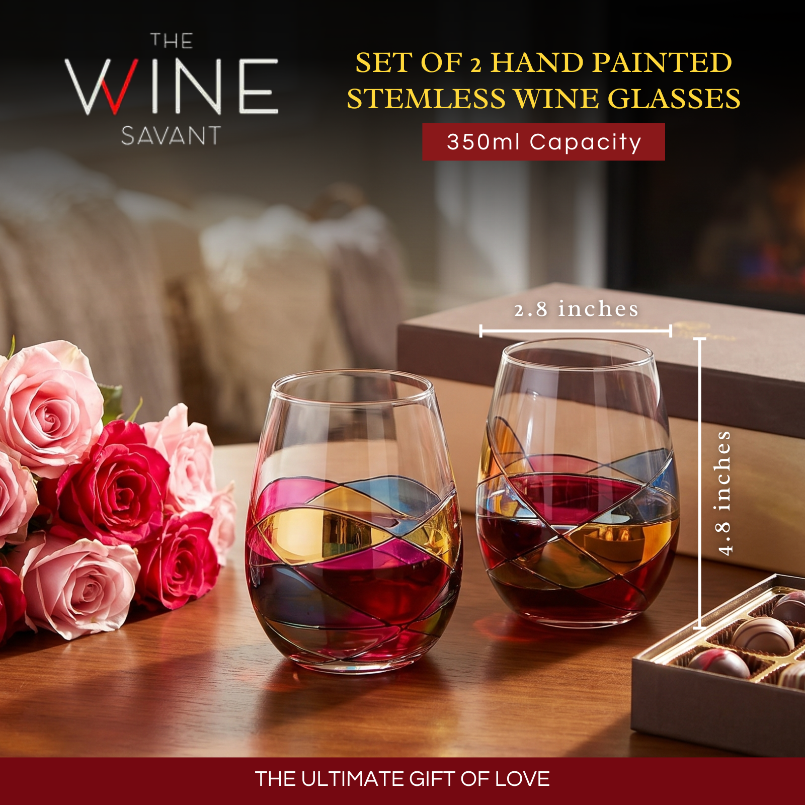 Artisanal Hand Painted Stemless - Windows Wine Glasses Set of 2-1