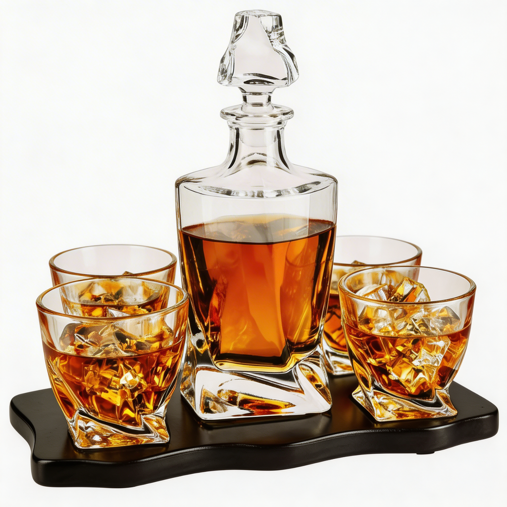 Ember Japanese Crystal Whisky Decanter Set with 4 Tumbler Rocks-0