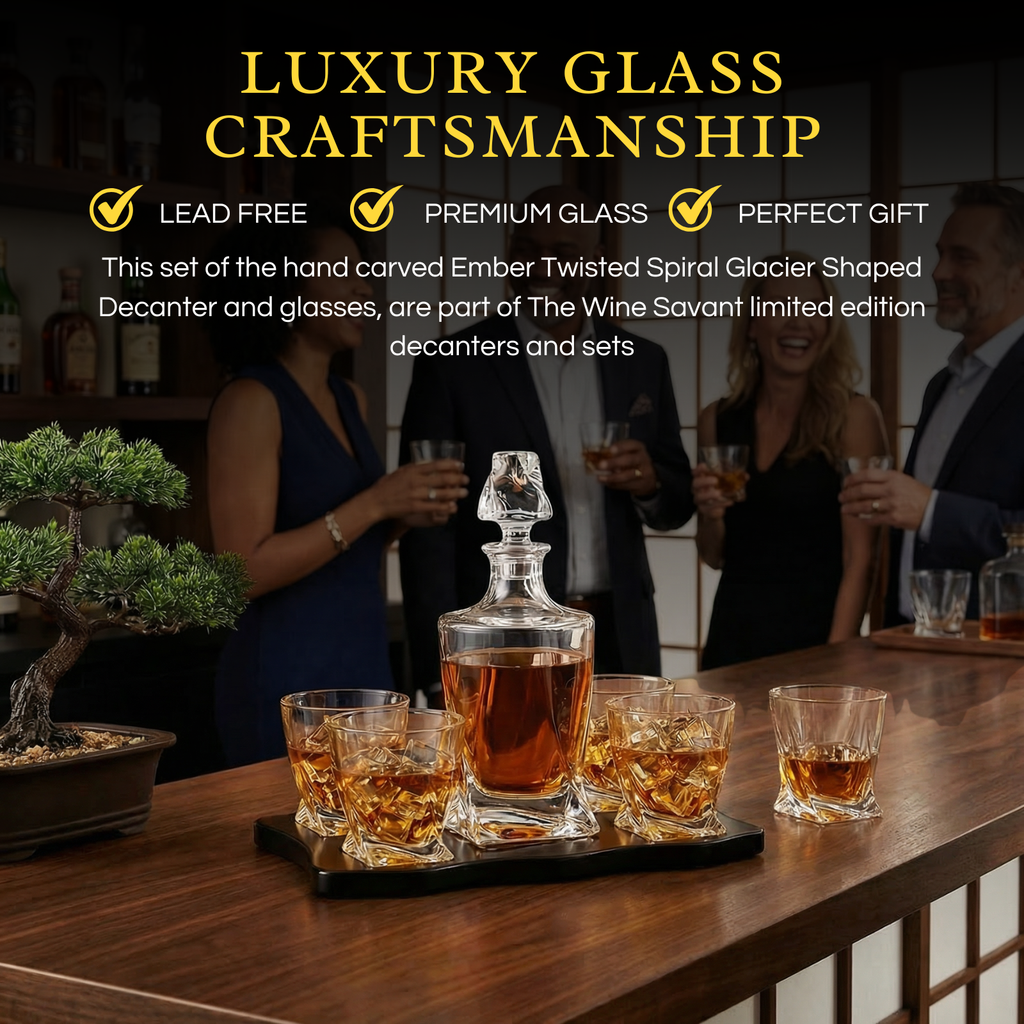 Ember Japanese Crystal Whisky Decanter Set with 4 Tumbler Rocks-3