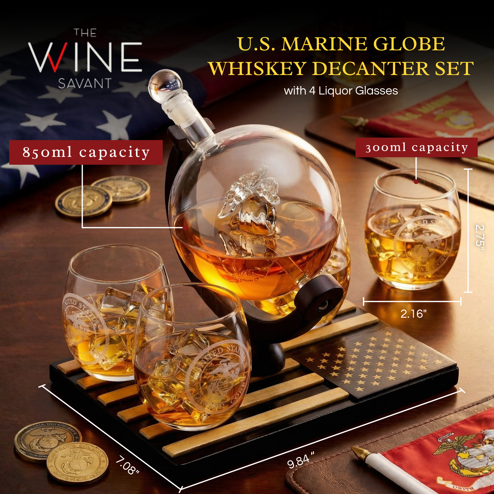 Marine Decanter Set With 4 Whiskey Glasses 1000ml-1