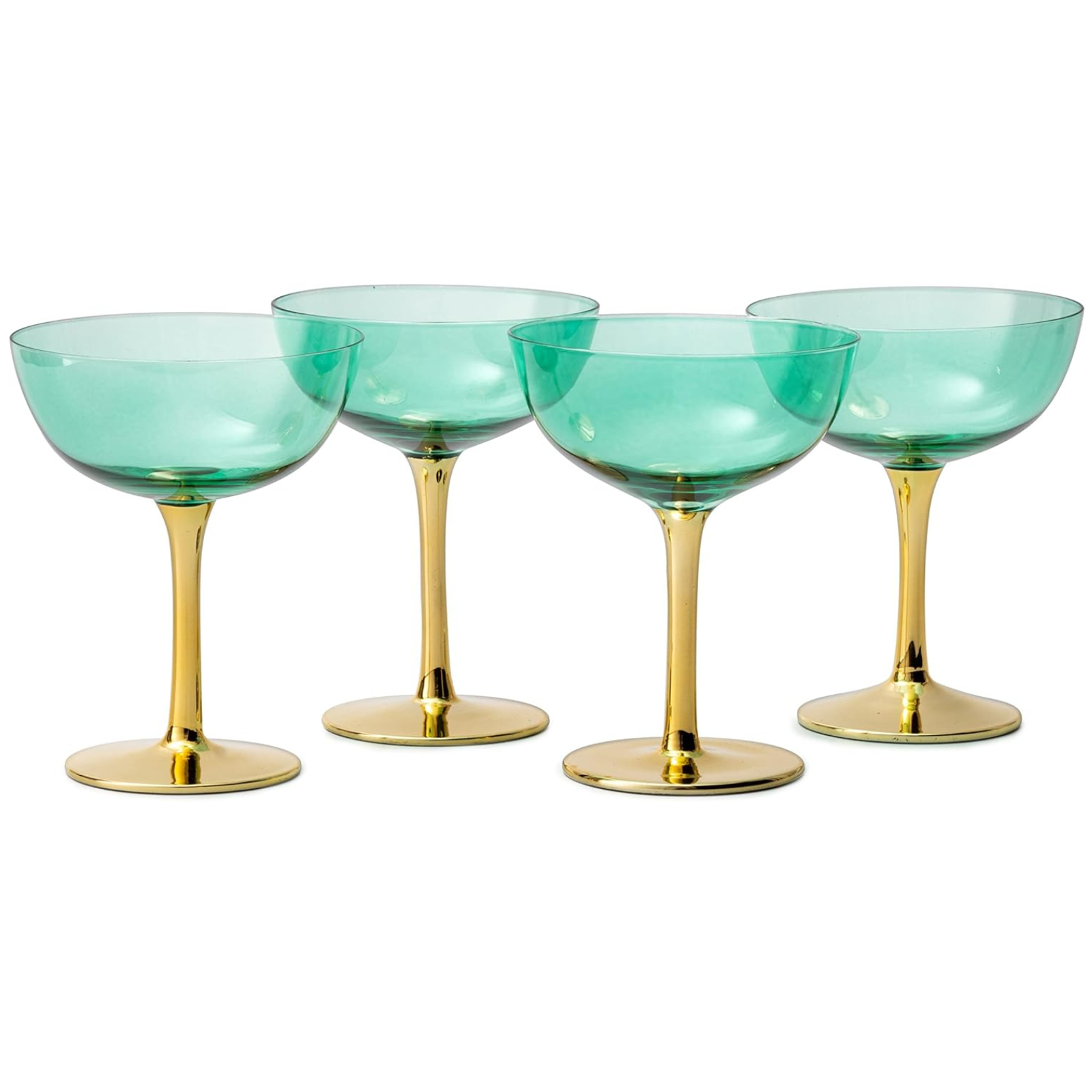Colored Coupe Art Deco Glasses, Gold | Set of 4 | 8 oz (Green)-0