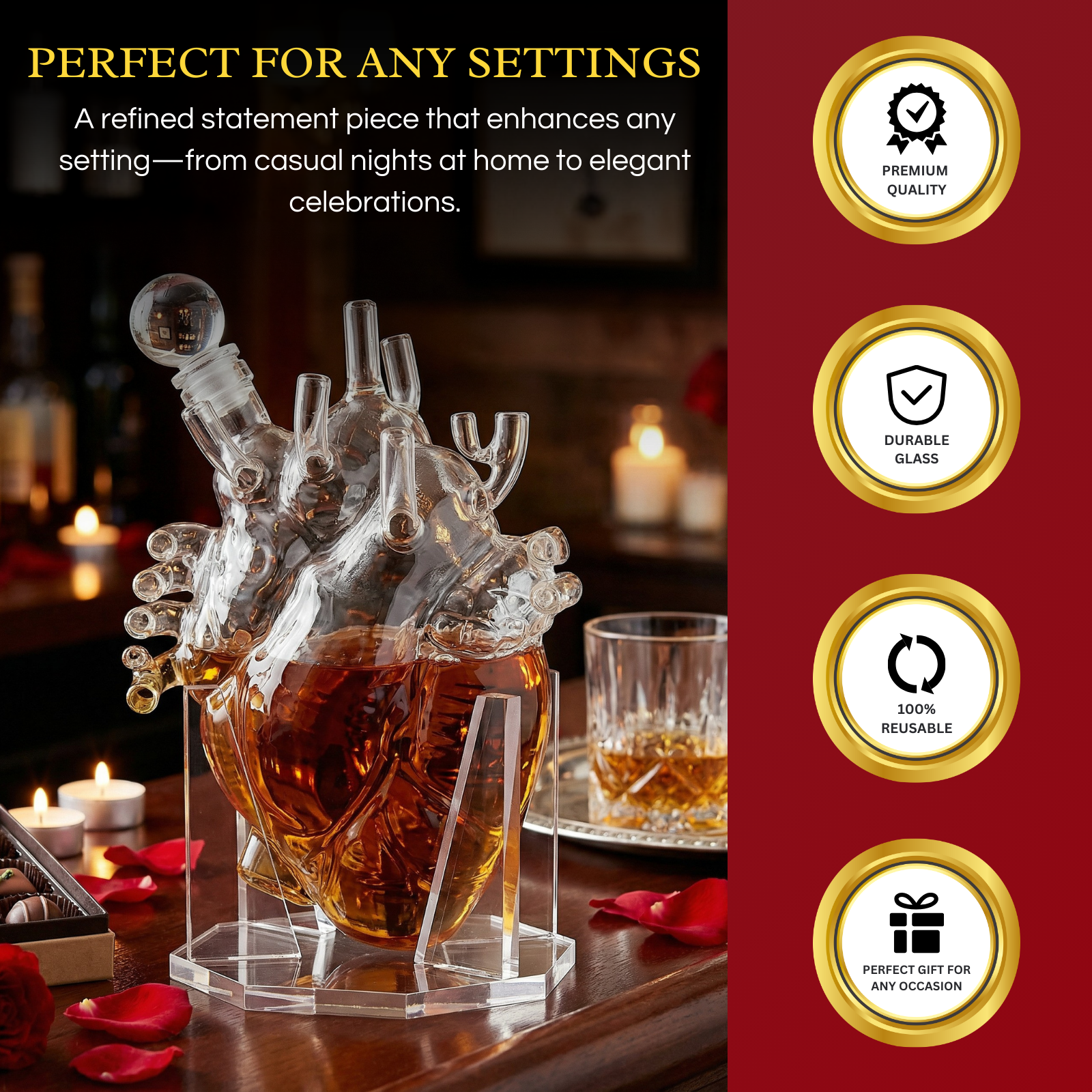 Heart Decanter Whiskey & Wine Decanter Set (750 ML)-4