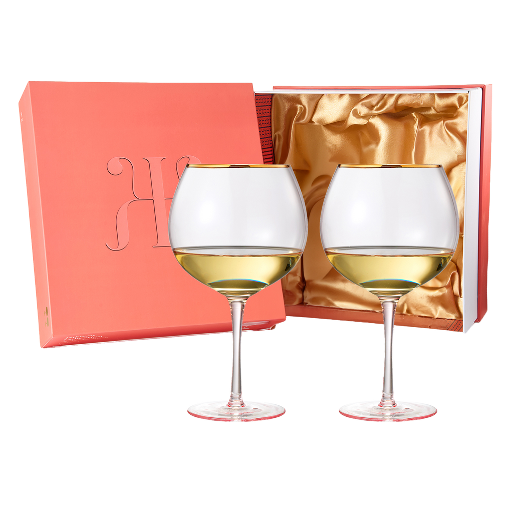 Colored Blush Pink & Gilded Rim Wine Glassware, Large 23oz