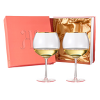 Colored Blush Pink & Gilded Rim Wine Glassware, Large 23oz