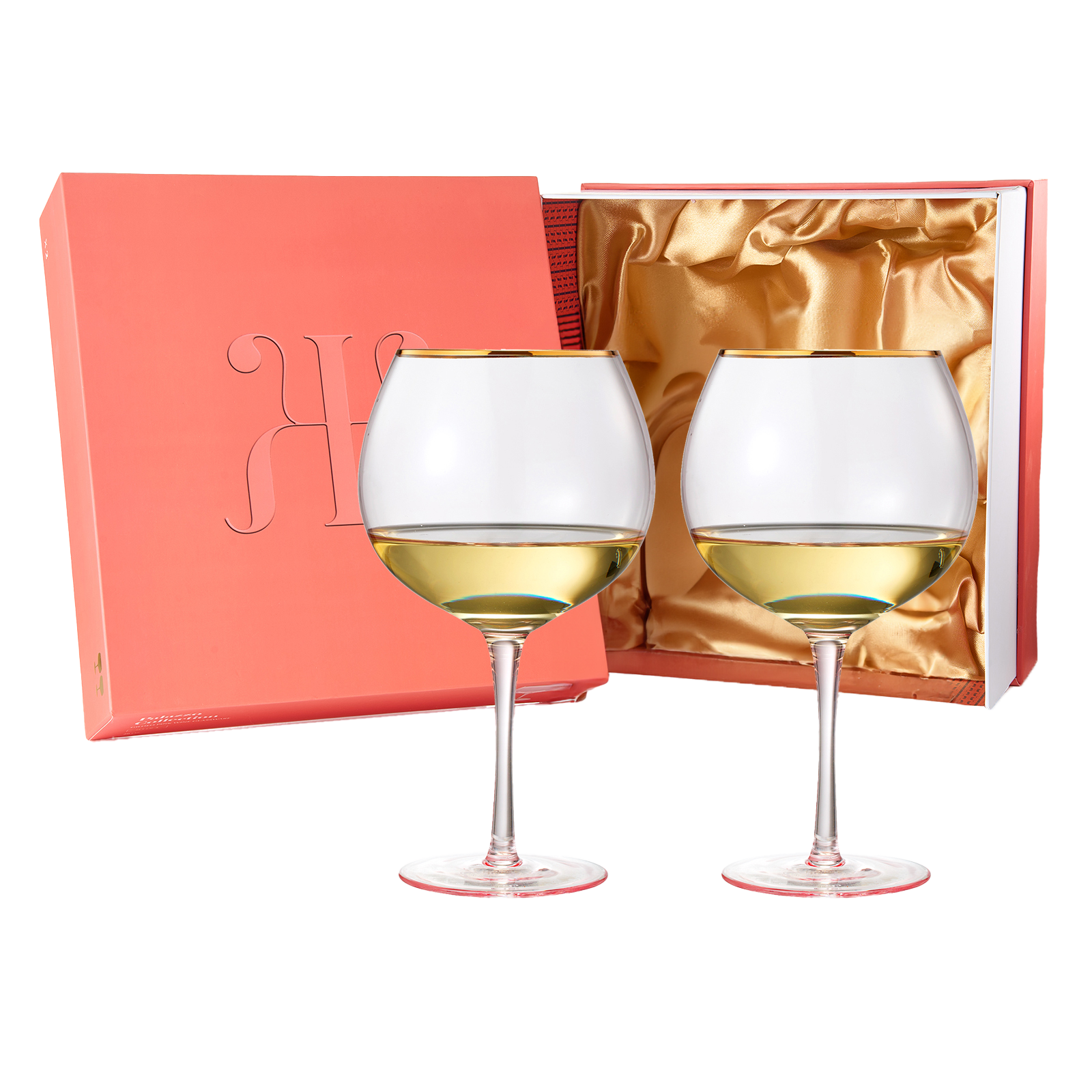 Colored Blush Pink & Gilded Rim Wine Glassware, Large 23oz