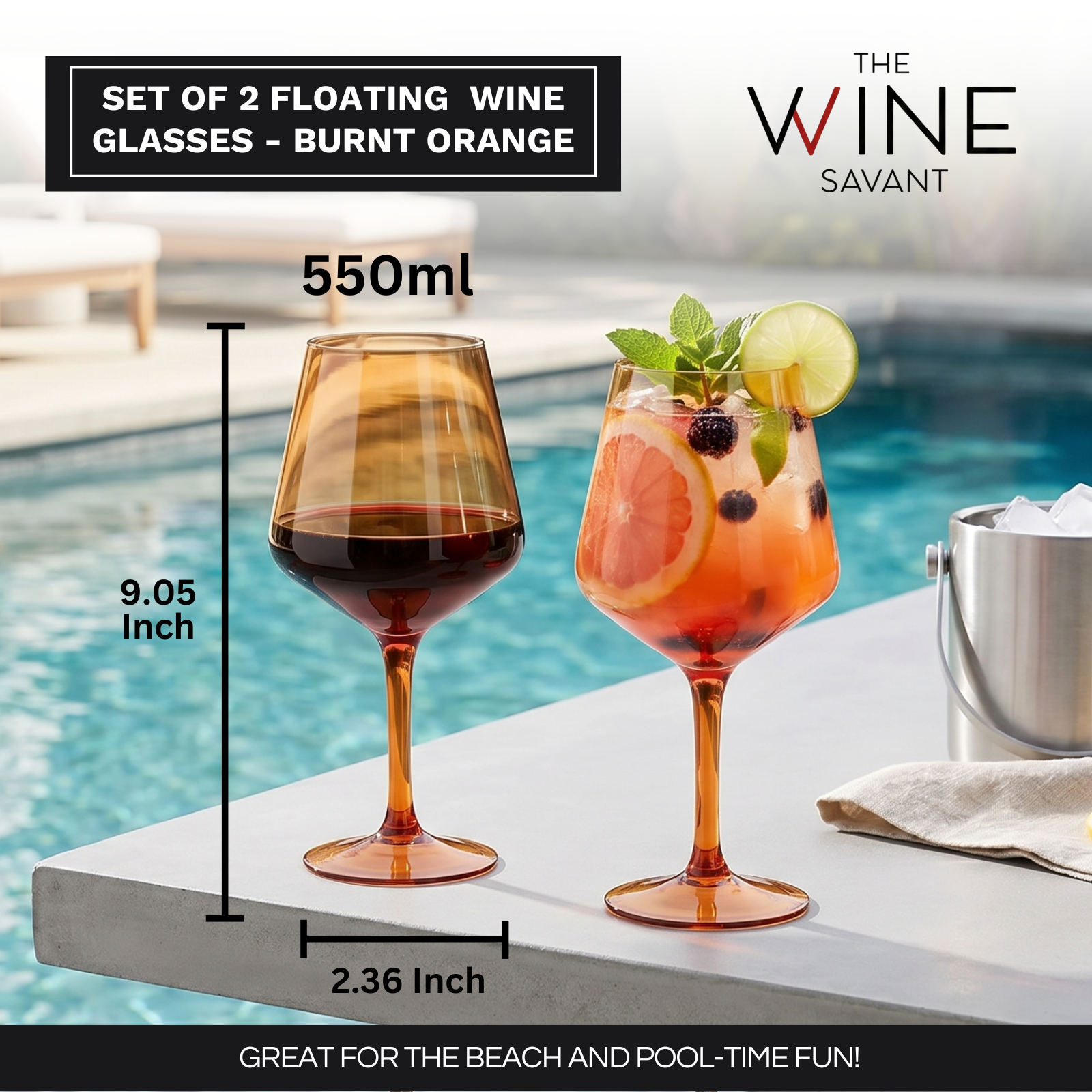 Floating Wine Glasses for Pool - Set of 2-18 OZ (Burnt Orange)-1