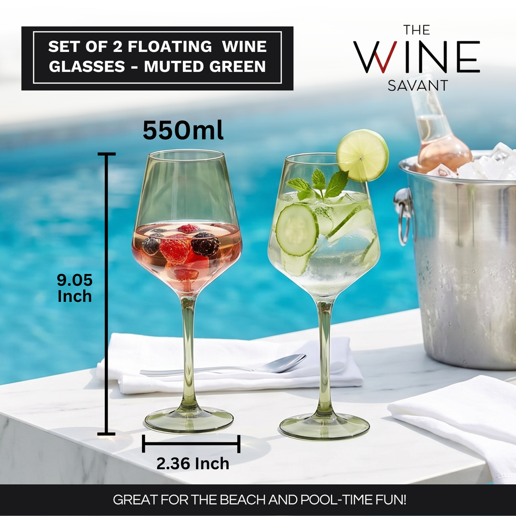 Floating Wine Glasses for Pool - Set of 2-15 OZ (Muted Green)-1