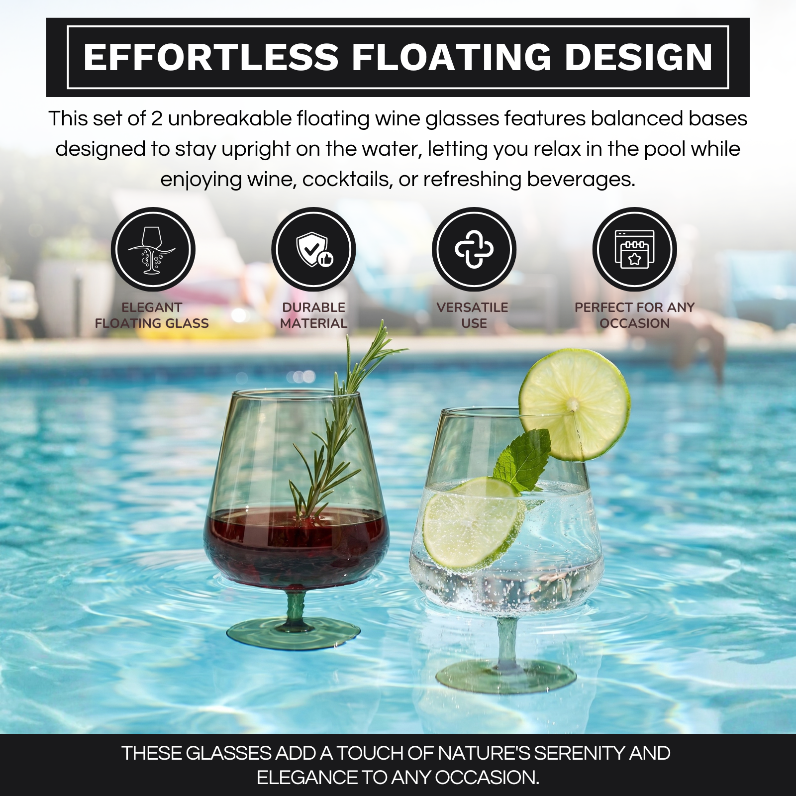 Floating Wine Glasses for Pool - Set of 2-15 OZ (Muted Green)-3