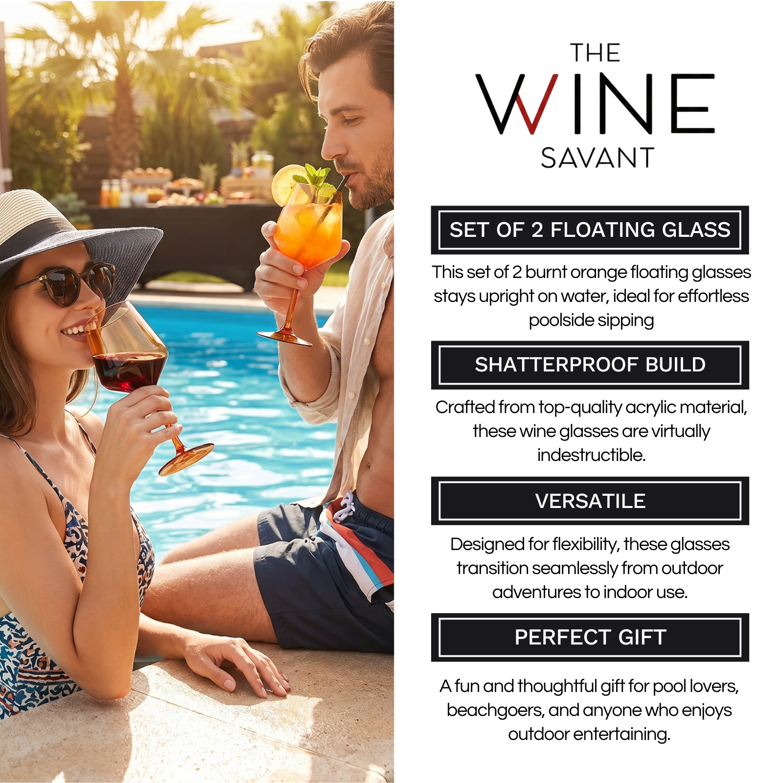 Floating Wine Glasses for Pool - Set of 2-18 OZ (Burnt Orange)-4