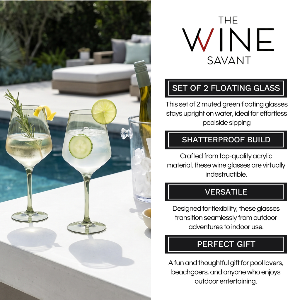 Floating Wine Glasses for Pool - Set of 2-15 OZ (Muted Green)-4