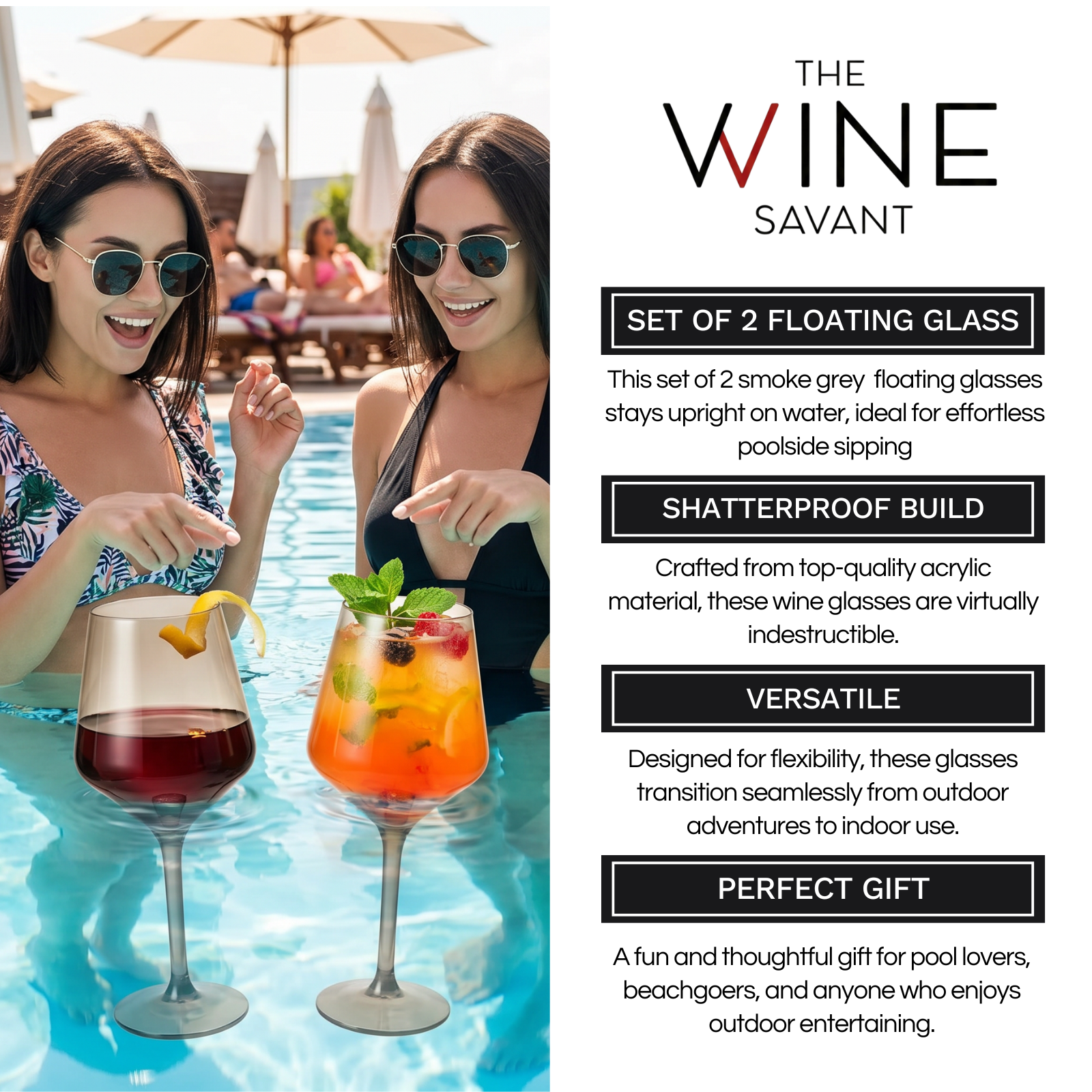 Floating Wine Glasses for Pool - Set of 2-18 OZ (Smoke)-4