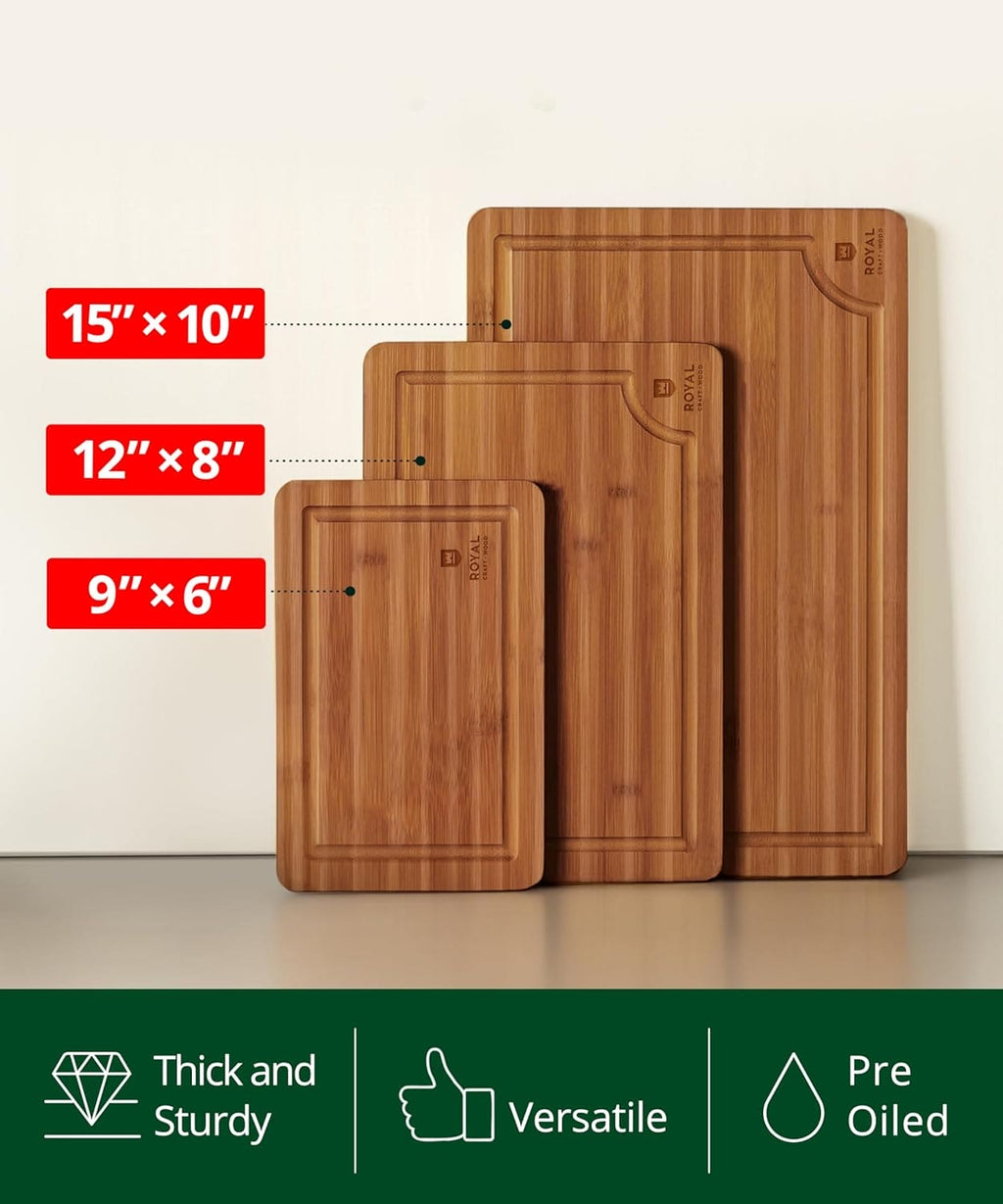 Cutting Board Set of 3, Bamboo, Brown-2