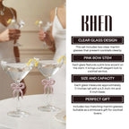 Clear Martini Glass with Pink Bow on Stem, Set of 2