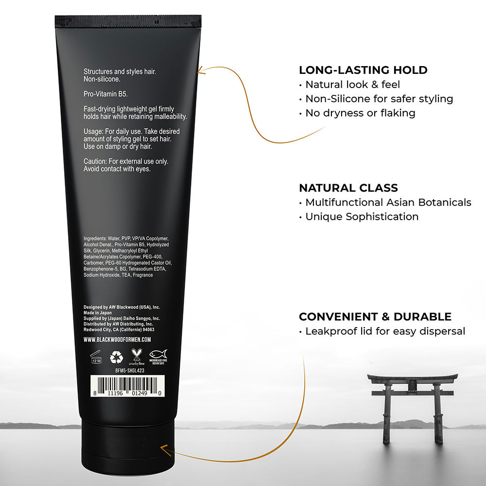 Black hair product tube with text on a white background