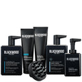 Blackwood men's grooming products including shampoo, conditioner, gel, body wash, and foaming face wash on a white background.