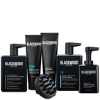 Blackwood men's grooming products including shampoo, conditioner, gel, body wash, and foaming face wash on a white background.