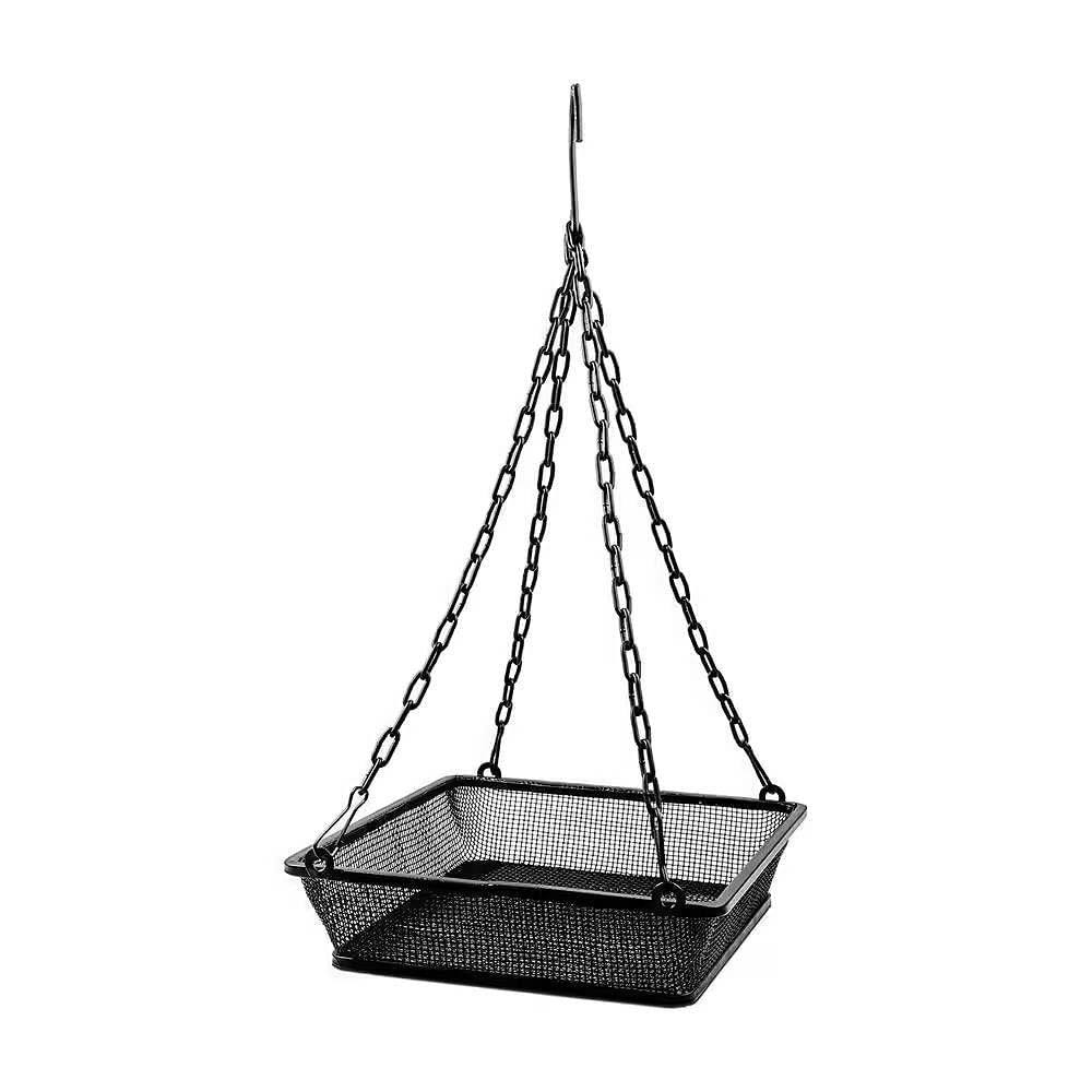 Heavy Duty Black Iron Mesh Bird Feeder Seed Tray with Easy to Hang Chain-2