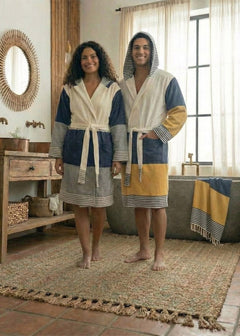 Turkish Cotton Hooded Bathrobe – Lightweight Multi-Color Robe (Shipping fees may apply)