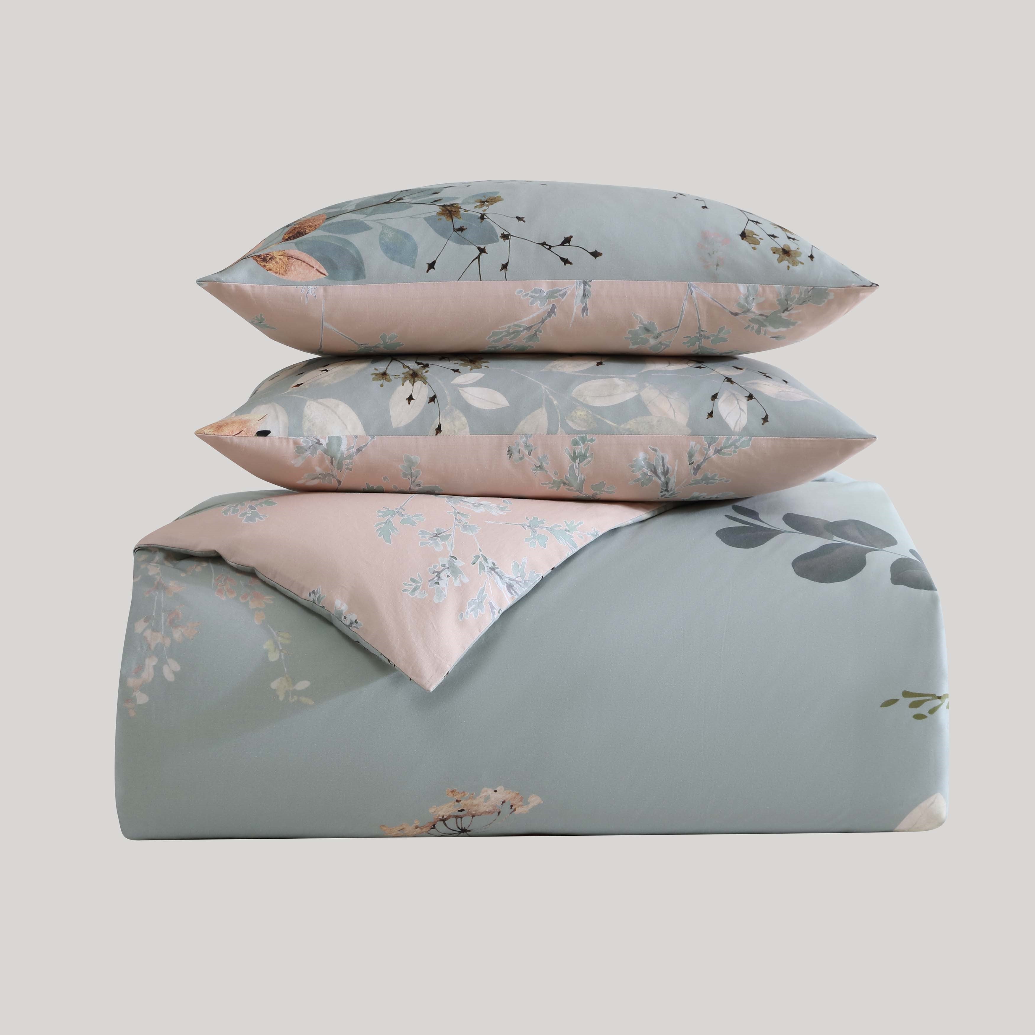 Bebejan Peach Leaves on Sage 5 Piece Reversible Comforter Set