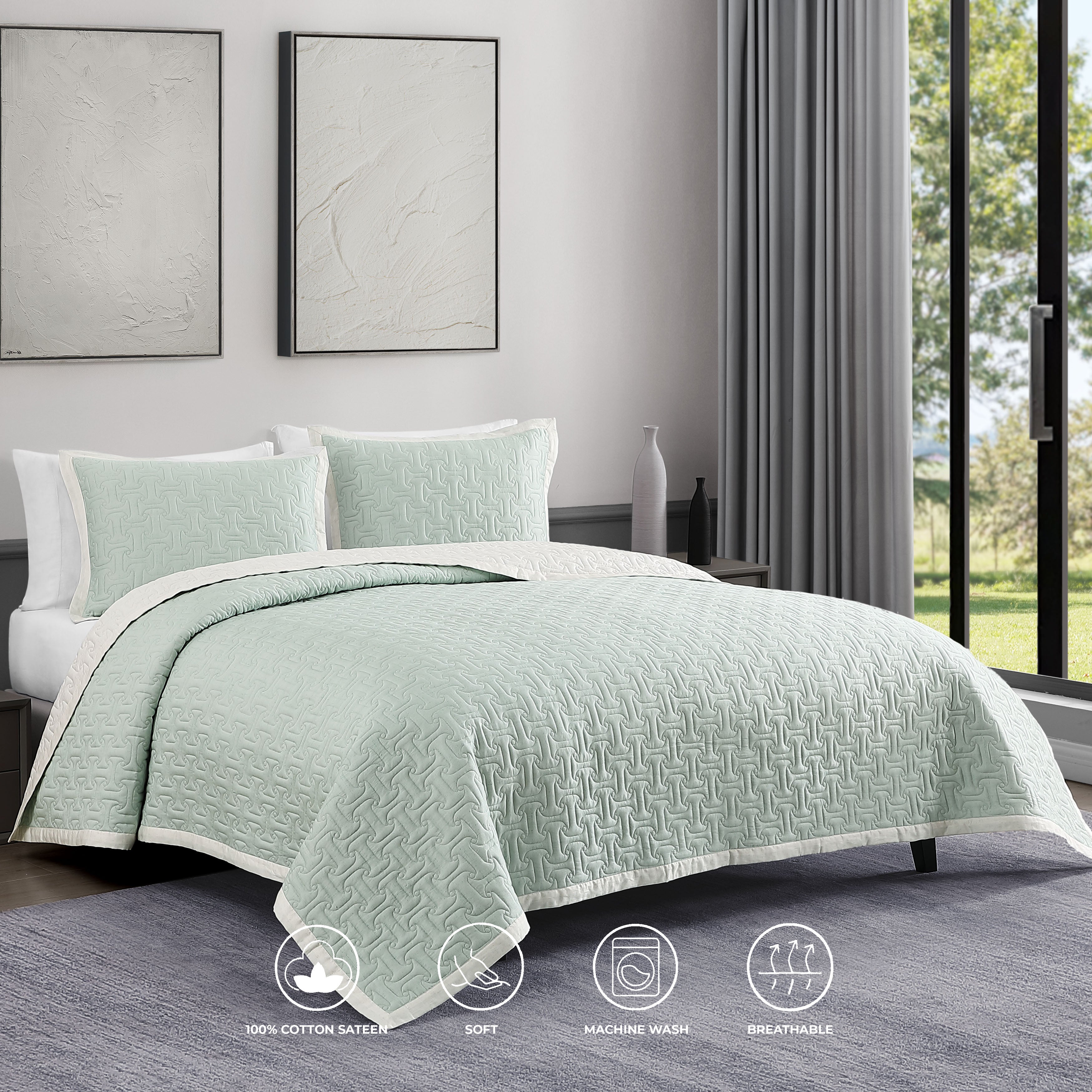 Bebejan 3 Piece Textured Quilted Coverlet Set