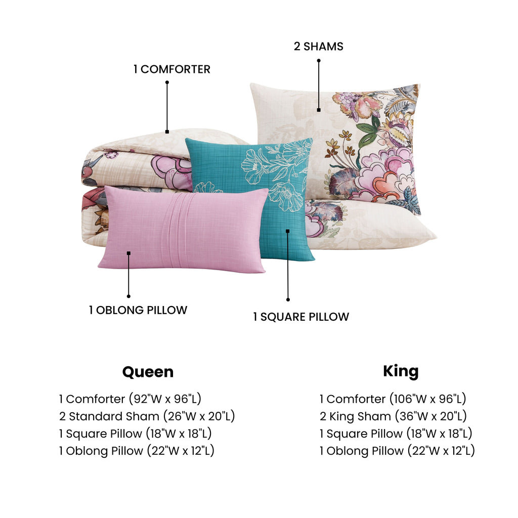 Bebejan Watercolor Jacobean 5 Piece Reversible Comforter Set