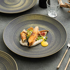 Luxury Black & Gold Ceramic Dinner Plate – Wujin Sand Textured Matte Glaze Fine Dining Tableware-0