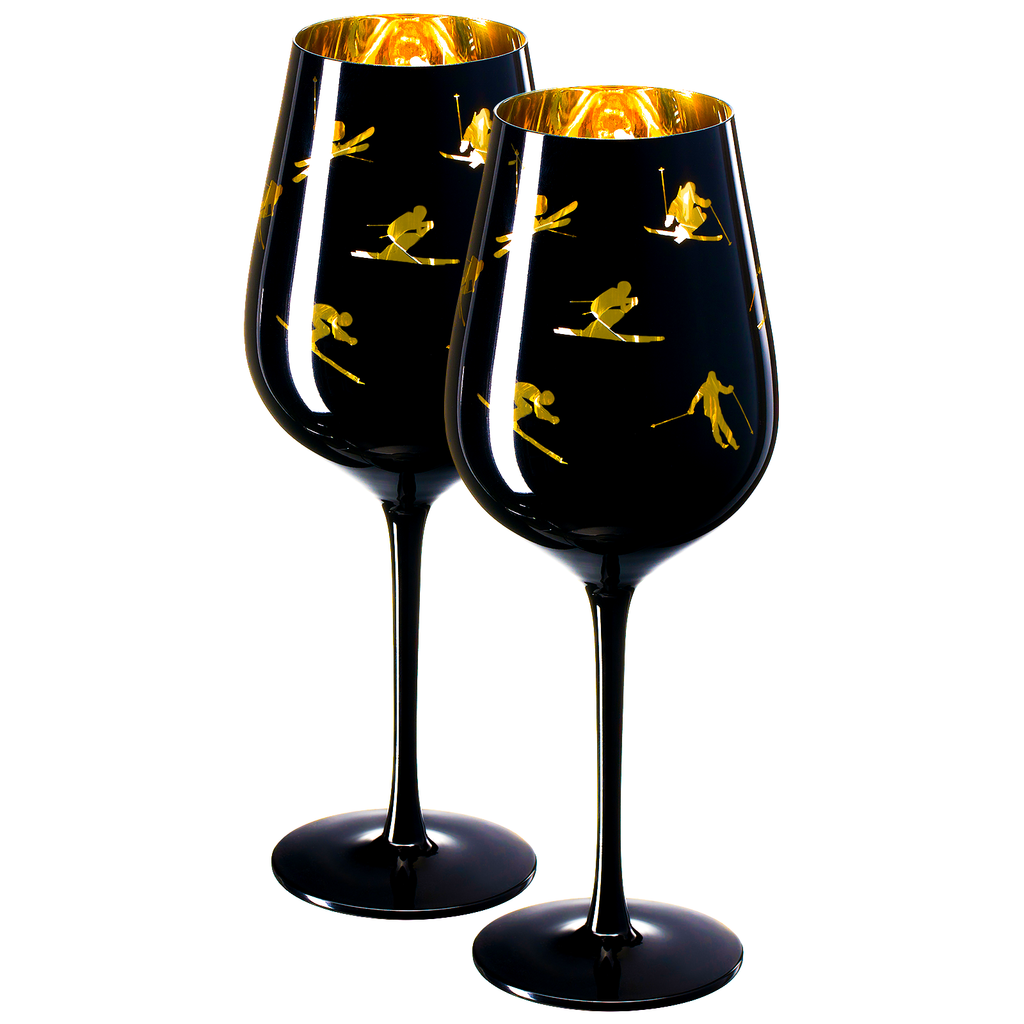 Crystal Stemmed Skiing, Apres Ski Skiier Wine Glasses - Set of 2-0