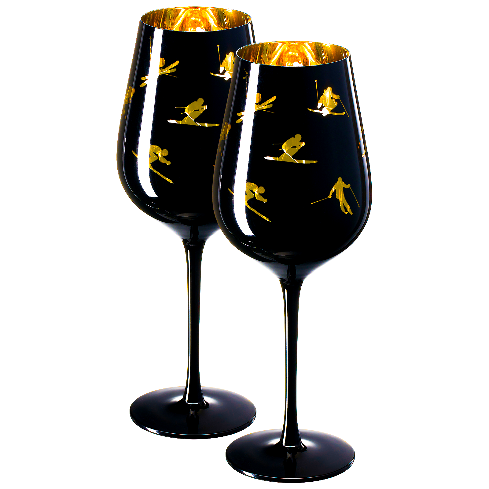 Crystal Stemmed Skiing, Apres Ski Skiier Wine Glasses - Set of 2-0
