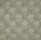 Floral Block Printed Linen Green Pillow Cover - Rohini