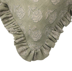 Floral Block Printed Linen Green Pillow Cover - Rohini