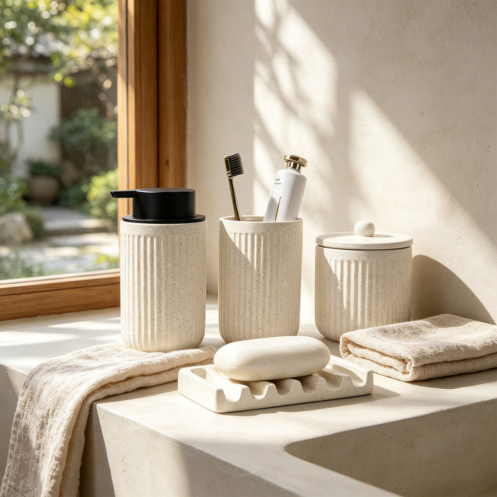 BosilunLife Pockmark Foaming Bathroom Set 4-Piece Recycled Eco-Clay-1