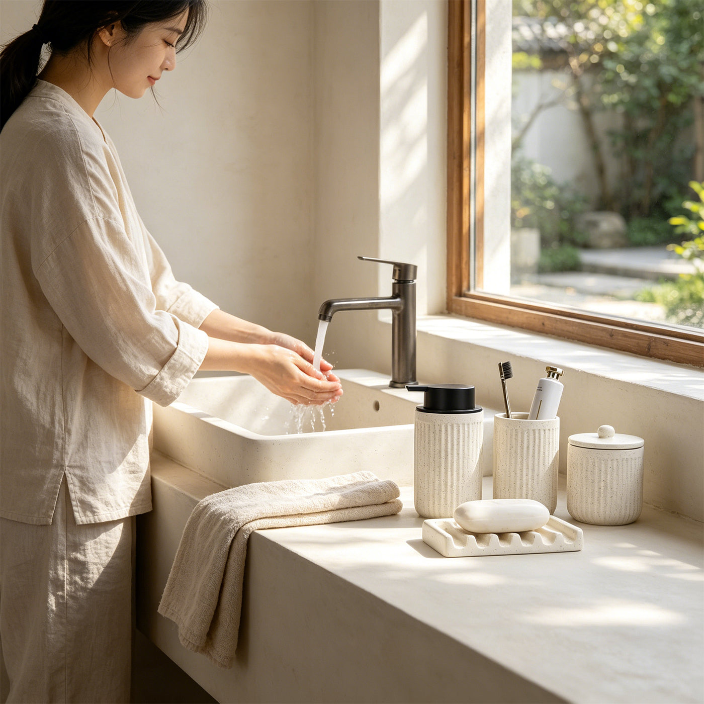 BosilunLife Pockmark Foaming Bathroom Set 4-Piece Recycled Eco-Clay-2