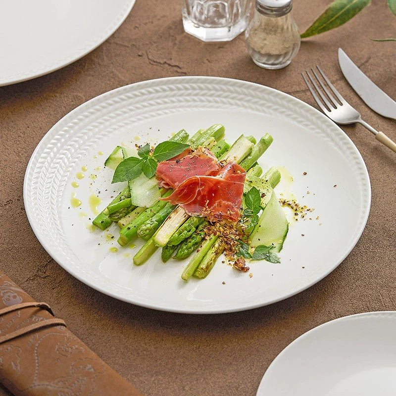 Braided Rim White Ceramic Plate – Elegant Textured Porcelain Dinnerware-0
