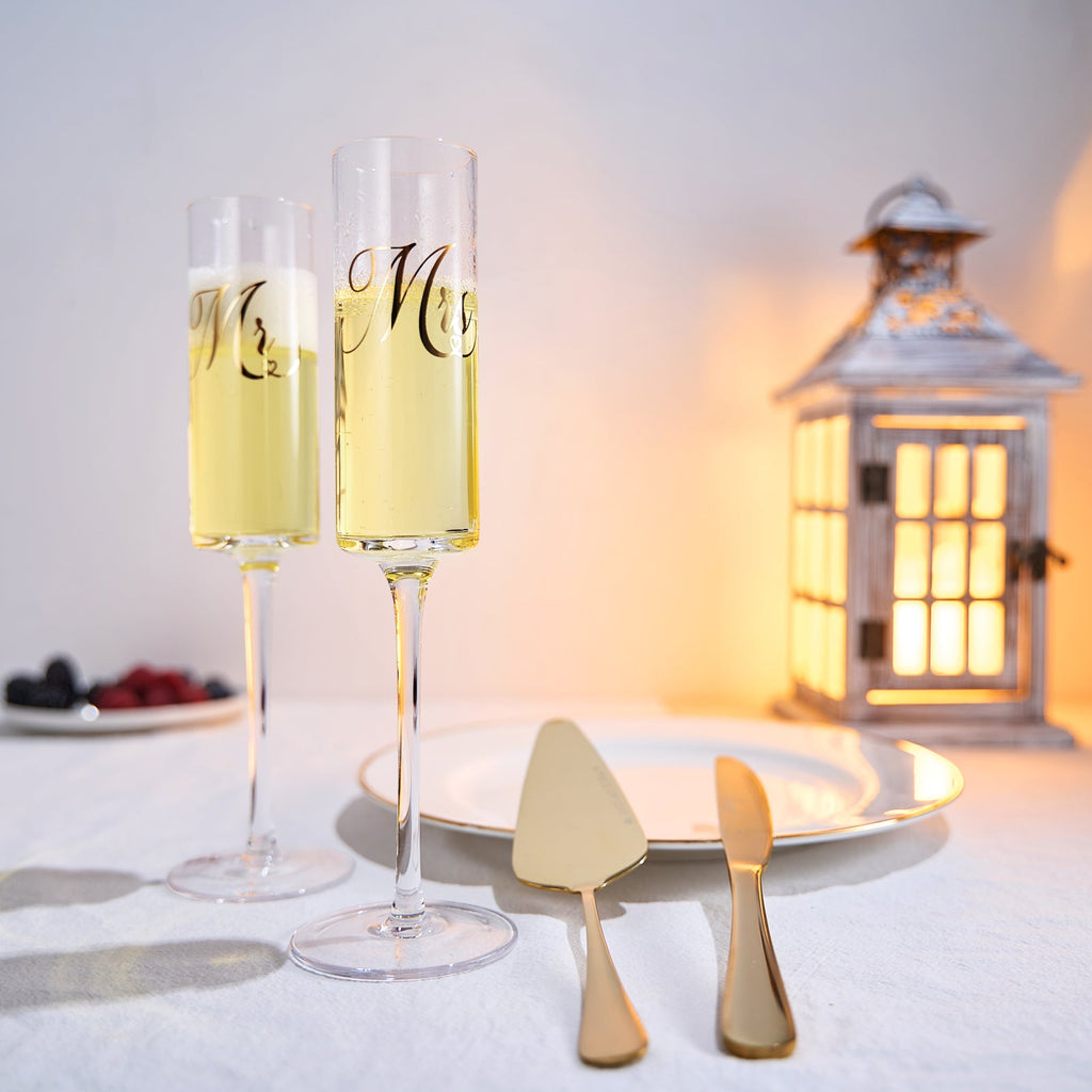 Wedding, Bridal Mr & Mrs Champagne Flutes Gift | Set of 2 (Gold)