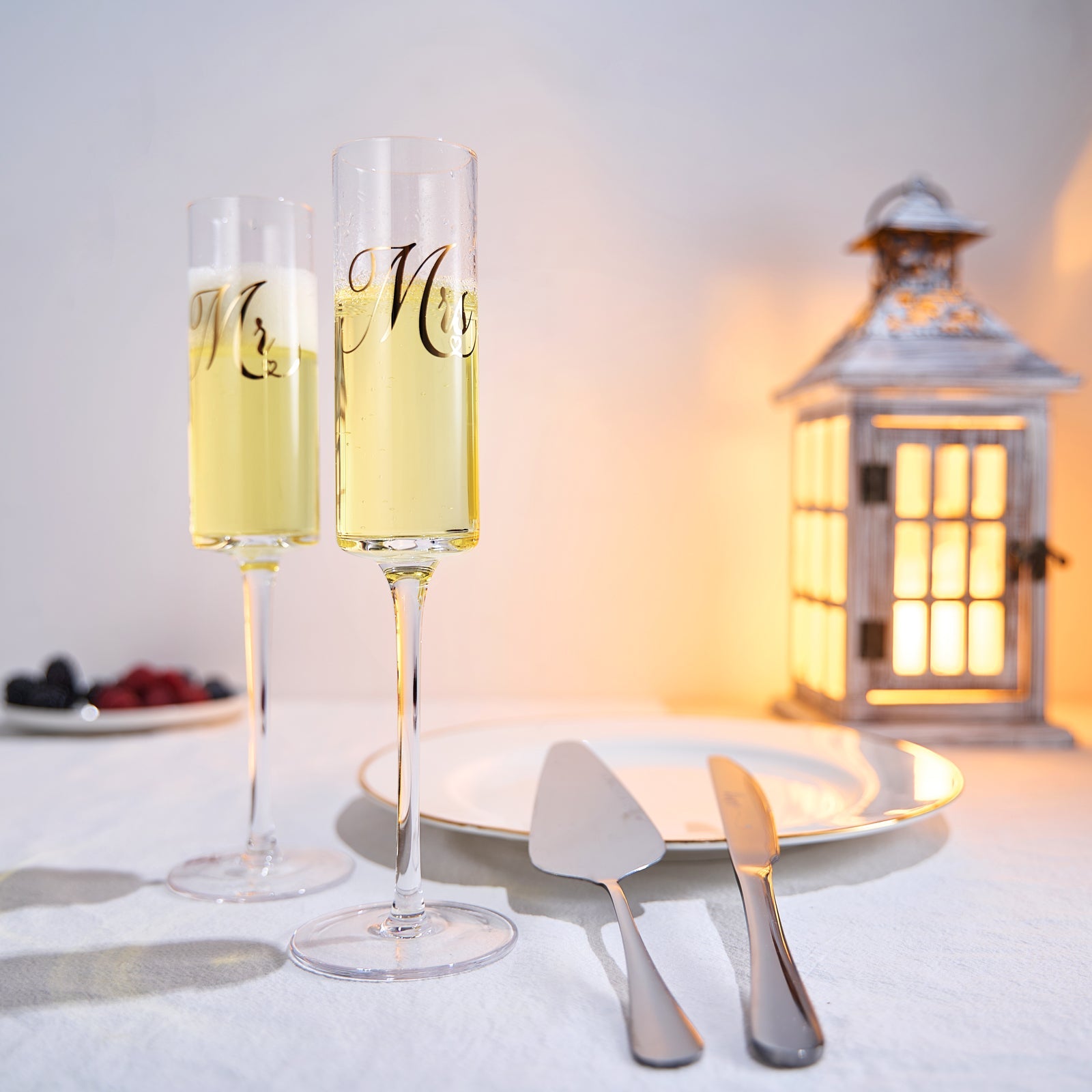 Wedding, Bridal Mr & Mrs Champagne Flutes Gift | Set of 2 (Silver)-4