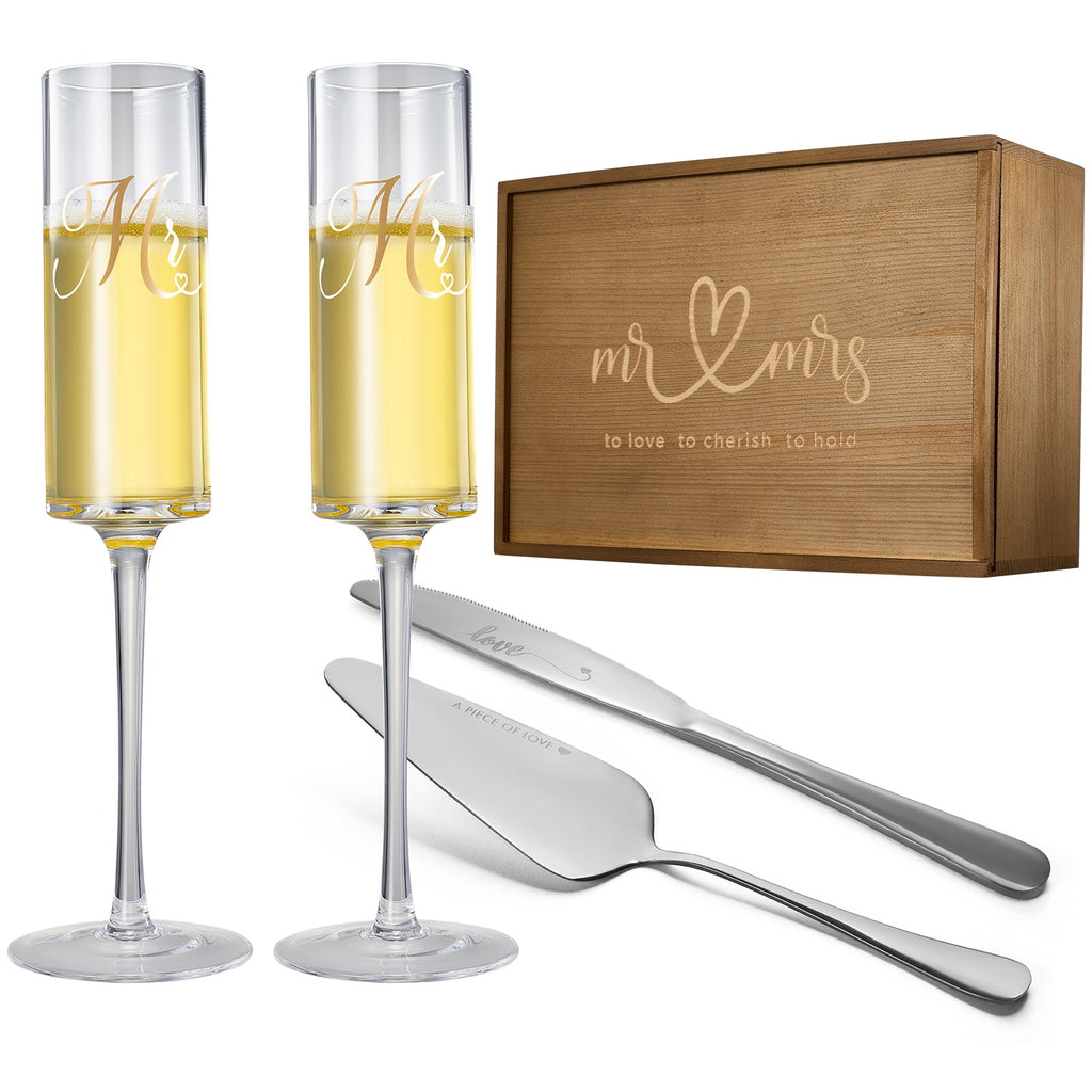 Wedding, Bridal Mr & Mrs Champagne Flutes Gift | Set of 2 (Silver)-0
