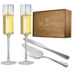 Wedding, Bridal Mr & Mrs Champagne Flutes Gift | Set of 2 (Silver)-0