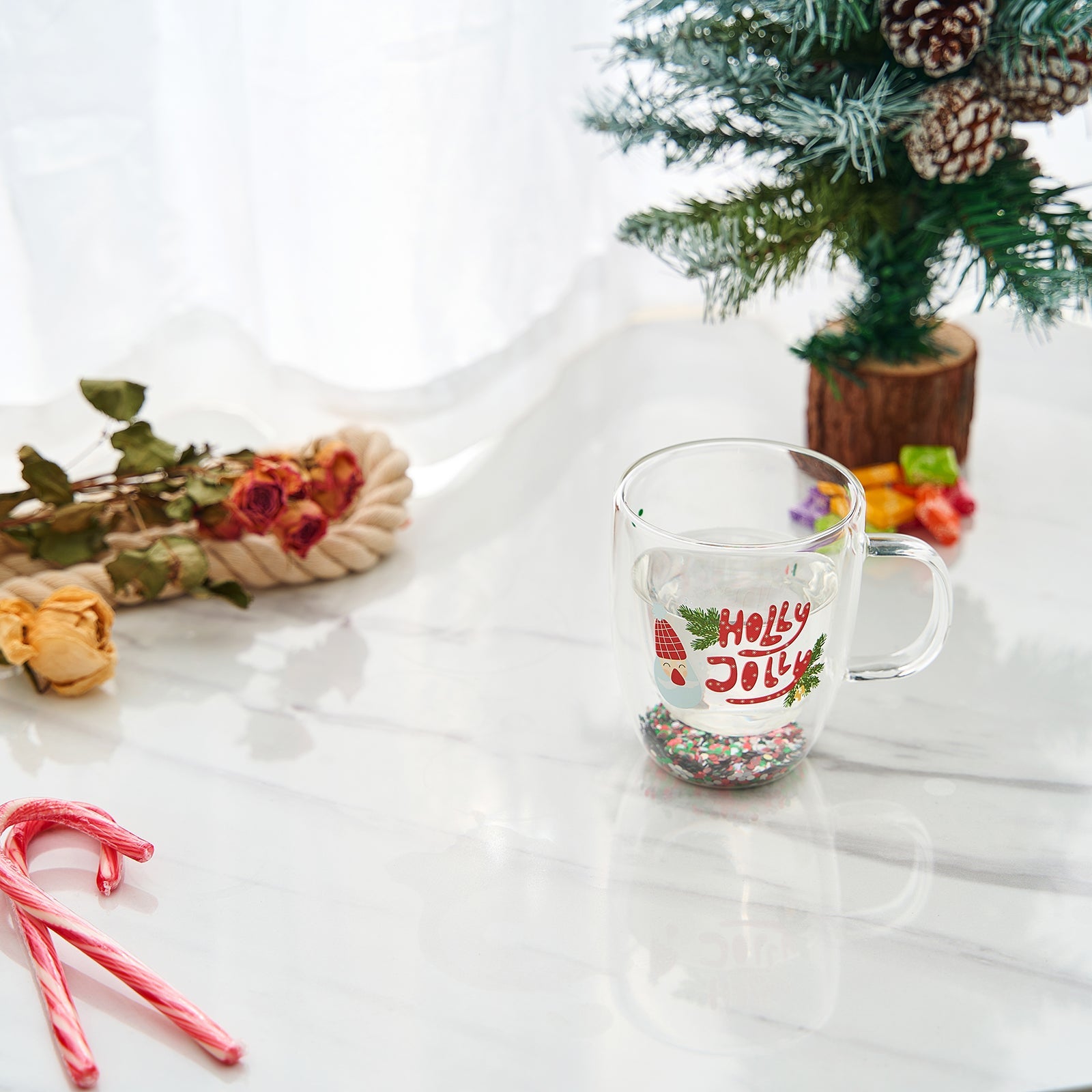 Christmas Glass Coffee Mug Set of 2 Mugs-2