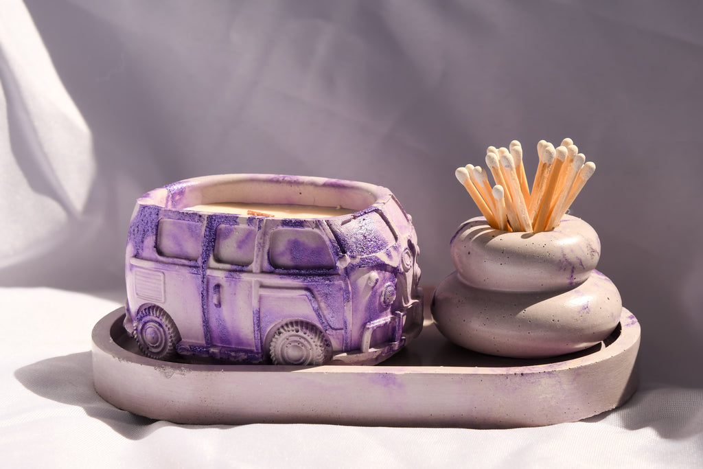 Lavender Concrete Candle Bundle Set – Mix & Match | Tray + 2 Small Items-1