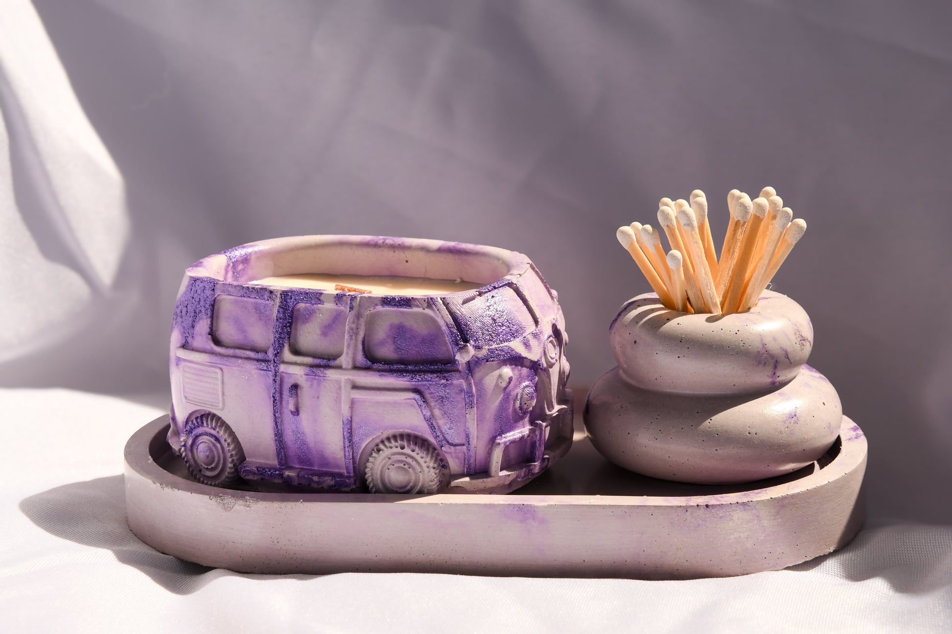 Lavender Concrete Candle Bundle Set – Mix & Match | Tray + 2 Small Items-1