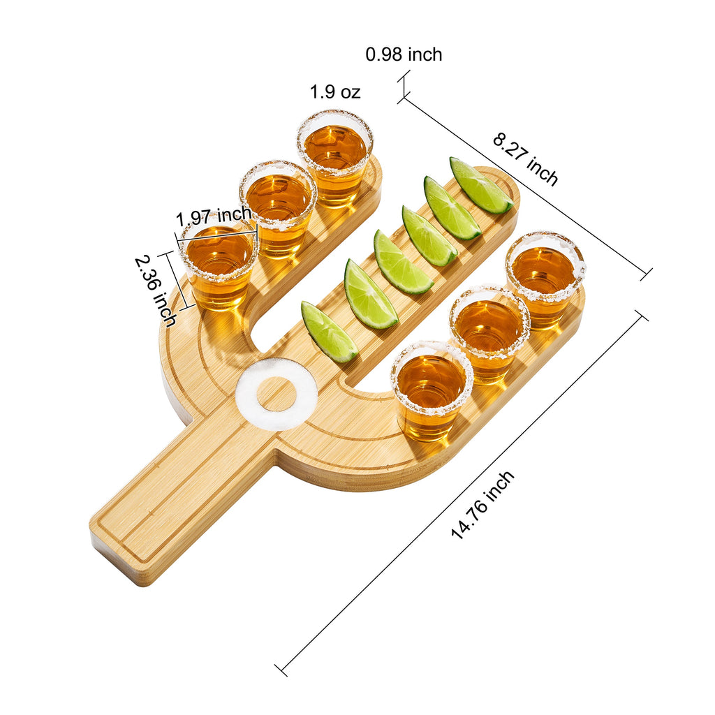 Cactus Tequila Tray & Shot Glasses Set - Tequila Gifts & Mexican Gifts-2
