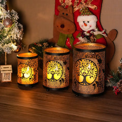 7" H Etched Metal Candle Holder Christmas Decorations Lantern-1