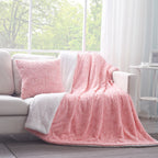 DaDa Bedding Rosey Pastel Blossom Pink Faux Fur Euro Throw Pillow Cover (171752)-2